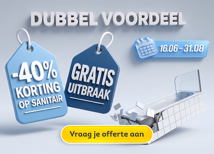 Badkamerrenovatie met gratis uitbraak én 40% korting op sanitair