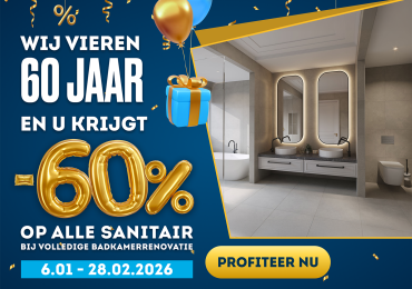 Wij vieren 60 jaar, en u krijgt -60% op alle sanitair!